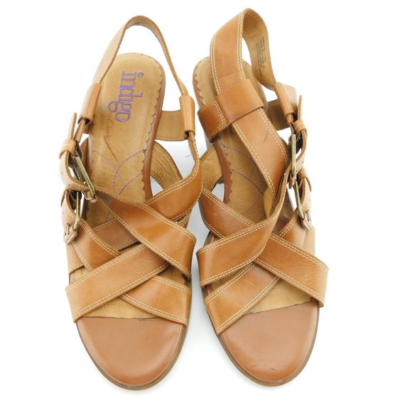 Indigo by CLARKS Brown Leather Double Buckle Slingback Block Heel Sandals 9 - Picture 3 of 8